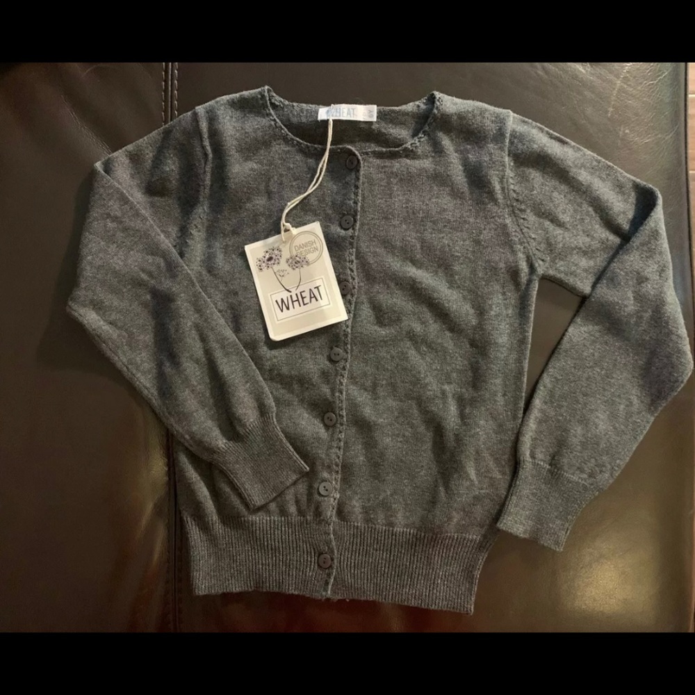 NEW WHEAT DANISH DESIGN GIRLS CLASSIC KNIT CARDIGAN DARK GREY